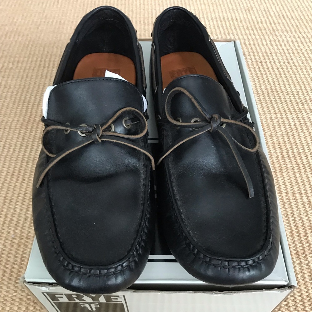 Frye black leather driving Mocs